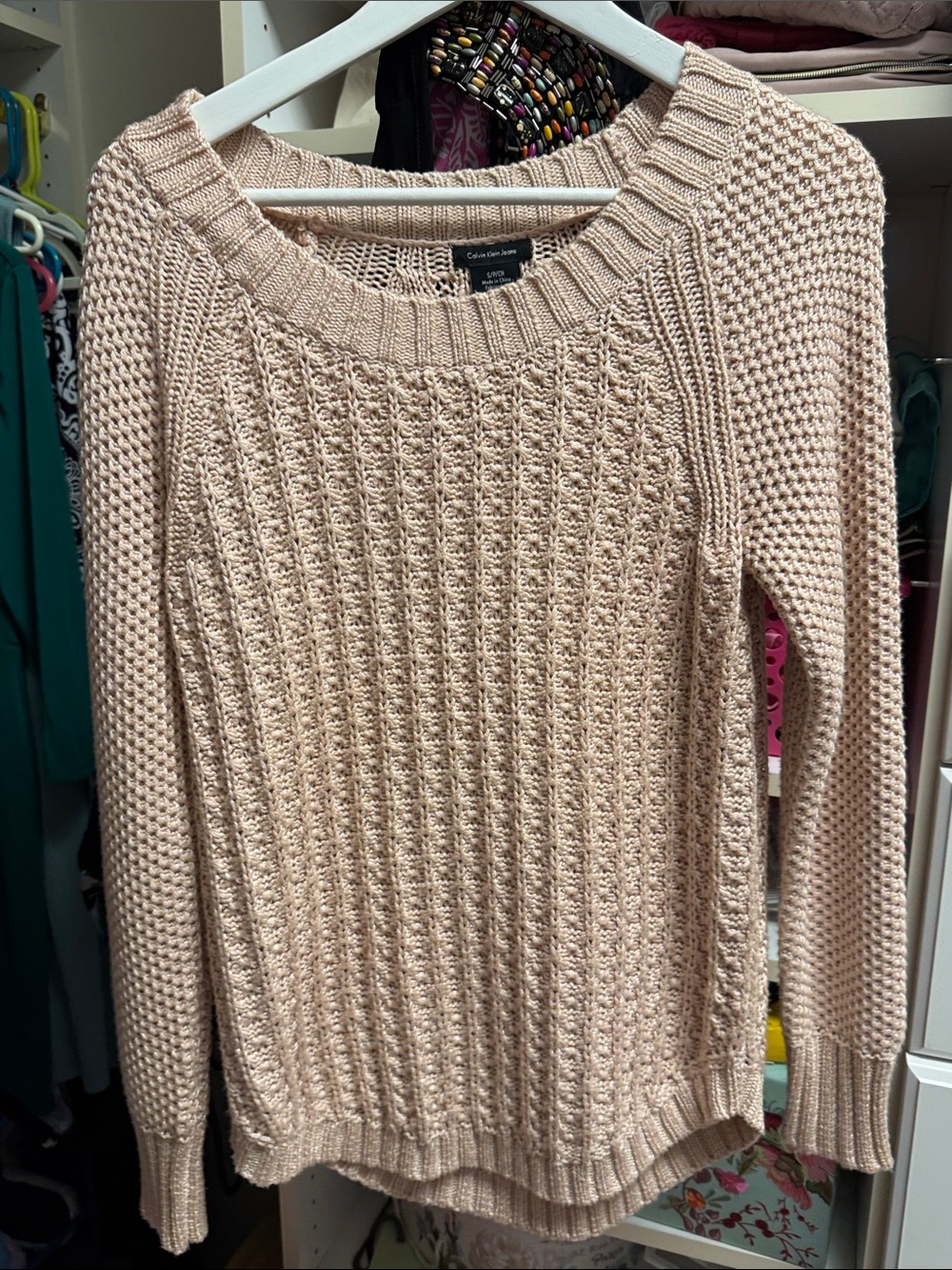 Like New Calvin Klein Pink Cable Knit Crewneck Sweater